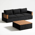Czarno-brązowy zestaw wypoczynkowy z technorattanu PE, sofa 3-osobowa 210 × 85 × 75 cm i stolik 110 × 60 × 38 cm
