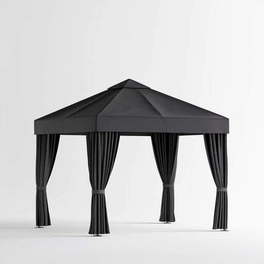 Czarna altana ogrodowa 300 x 300 x 270 cm ze stali i poliestru