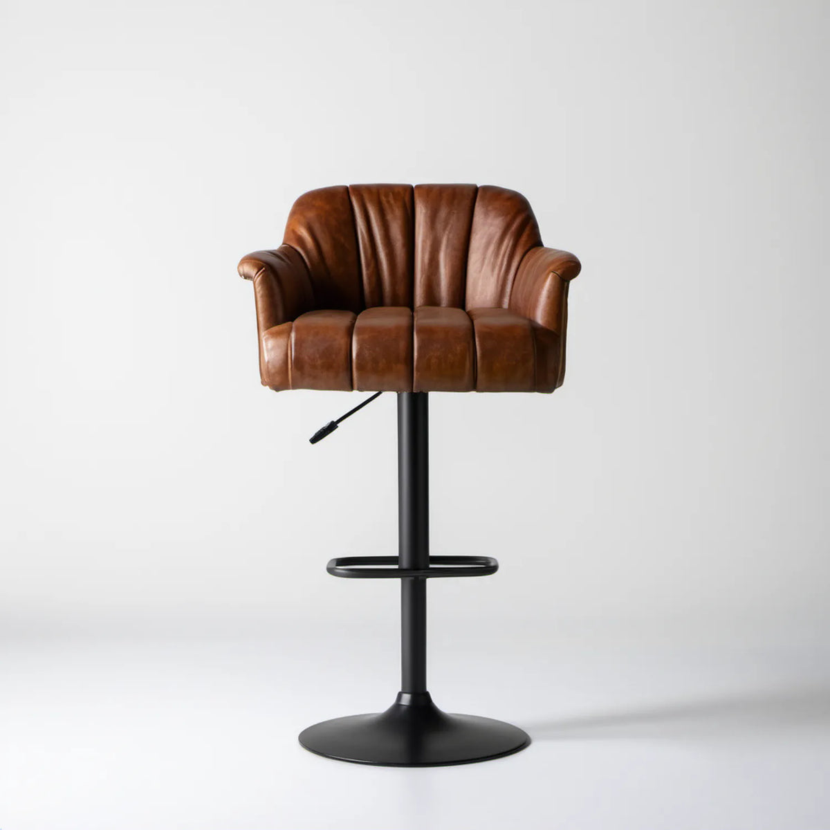 Brązowy hoker barowy ze skóry syntetycznej PU, regulowana wysokość 94–114 cm, 58 × 55 cm