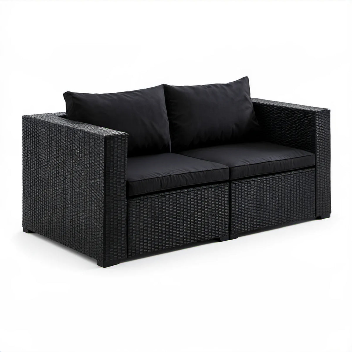Dwuosobowa sofa ogrodowa z technorattanu PE, czarna, 124 x 70 x 63 cm