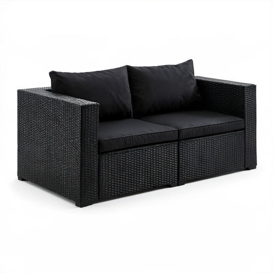 Dwuosobowa sofa ogrodowa z technorattanu PE, czarna, 124 x 70 x 63 cm