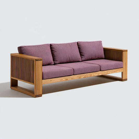 Trzyosobowa sofa ogrodowa z drewna akacjowego, brązowa/fioletowa, 190 x 75 x 75 cm