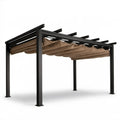 Prostokątna pergola ogrodowa 300 x 400 x 230 cm czarna z beżowym rozsuwanym dachem poliestrowym