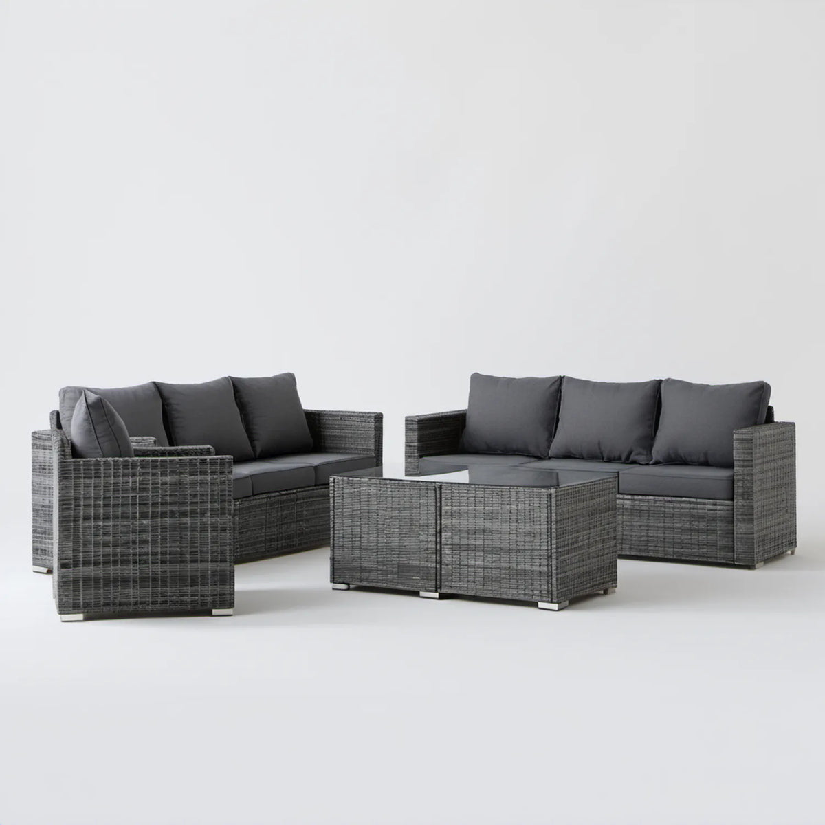 Szary/antracytowy zestaw ogrodowy z technorattanu PE – 2 sofy 124 x 65 x 72 cm i stolik 100 x 60 x 37 cm