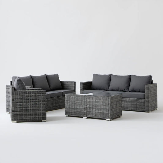 Szary/antracytowy zestaw ogrodowy z technorattanu PE – 2 sofy 124 x 65 x 72 cm i stolik 100 x 60 x 37 cm